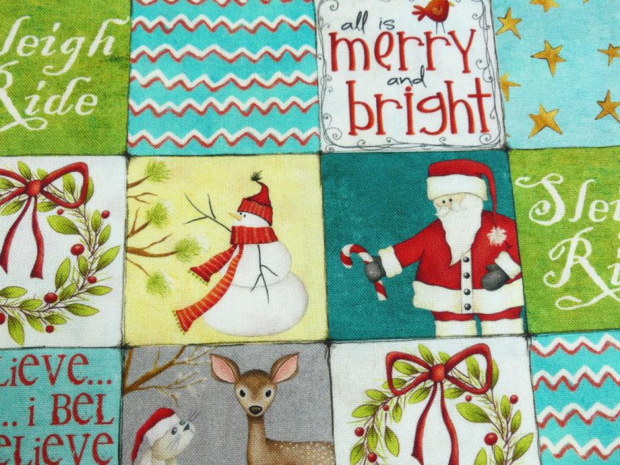 Patchworkstoff Windham Fabrics Detailansicht Quadrat Schneemann Weihnachtsmann